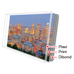 A plexi face mount has three main layers: plexiglass, print, aluminium backing